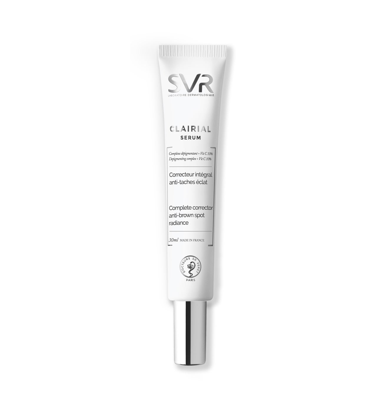 Corrector integral anti-manchas y luminosidad que incluye en su formulación un derivado del ácido ferúlico que provoca una acción despigmentante con eficacia probada para todos los tipos de manchas, tanto los lentigos como los melasmas y las marcas de imperfecciones. Sus dos modos de actuación únicos, no solo las elimina, sino que previene su aparición posterior. Envase de gran innovación, tubo con gotero.  Clairial Serum de SVR  (35 €).