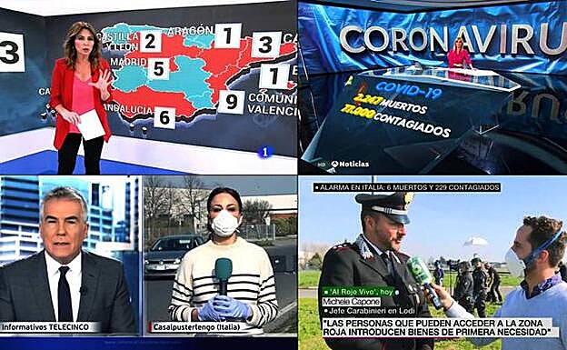 Imágenes de informativos cubriendo casos de coronavirus.