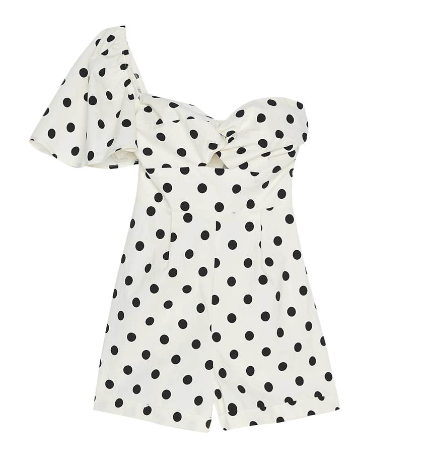 Mono corto asimétrico con lazo en el escote, 29,99 euros.