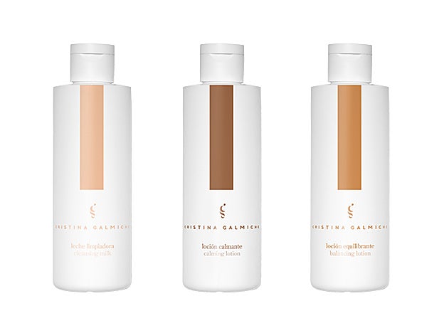 Leche Limpiadora (16,45 €), Tónico Calmante (15,15 €) y Tónico Equilibrante (29,50 €), del ritual de limpieza en tres pasos de Cristina Galmiche.