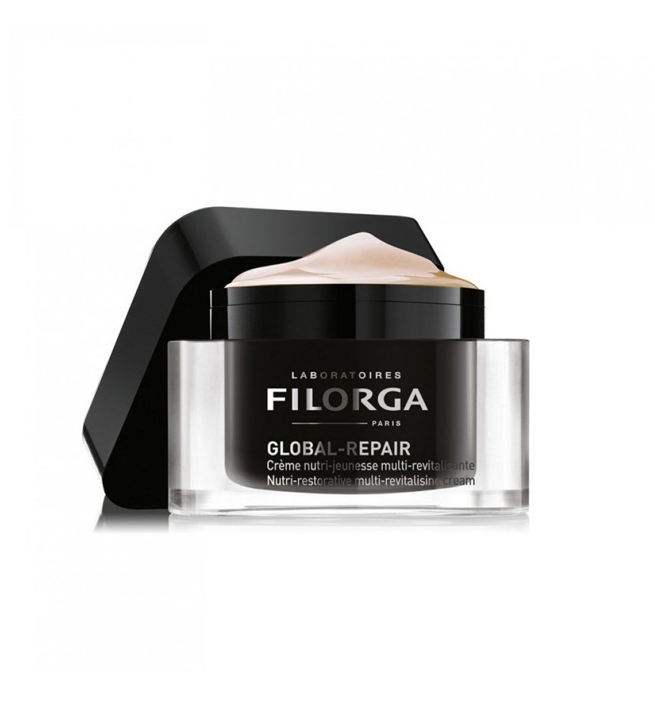 Especial para pieles desvitalizadas, está inspirada en técnicas de medicina estética para lograr un efecto rejuvenecedor visible e intensivo. Nutre, revitaliza y actua sobre todos los signos del envejecimiento cutáneo. Durante el día se utiliza como crema y por la noche como mascarilla. Apta para todo tipo de pieles.  Global Repair de Filorga  (73,78 €).