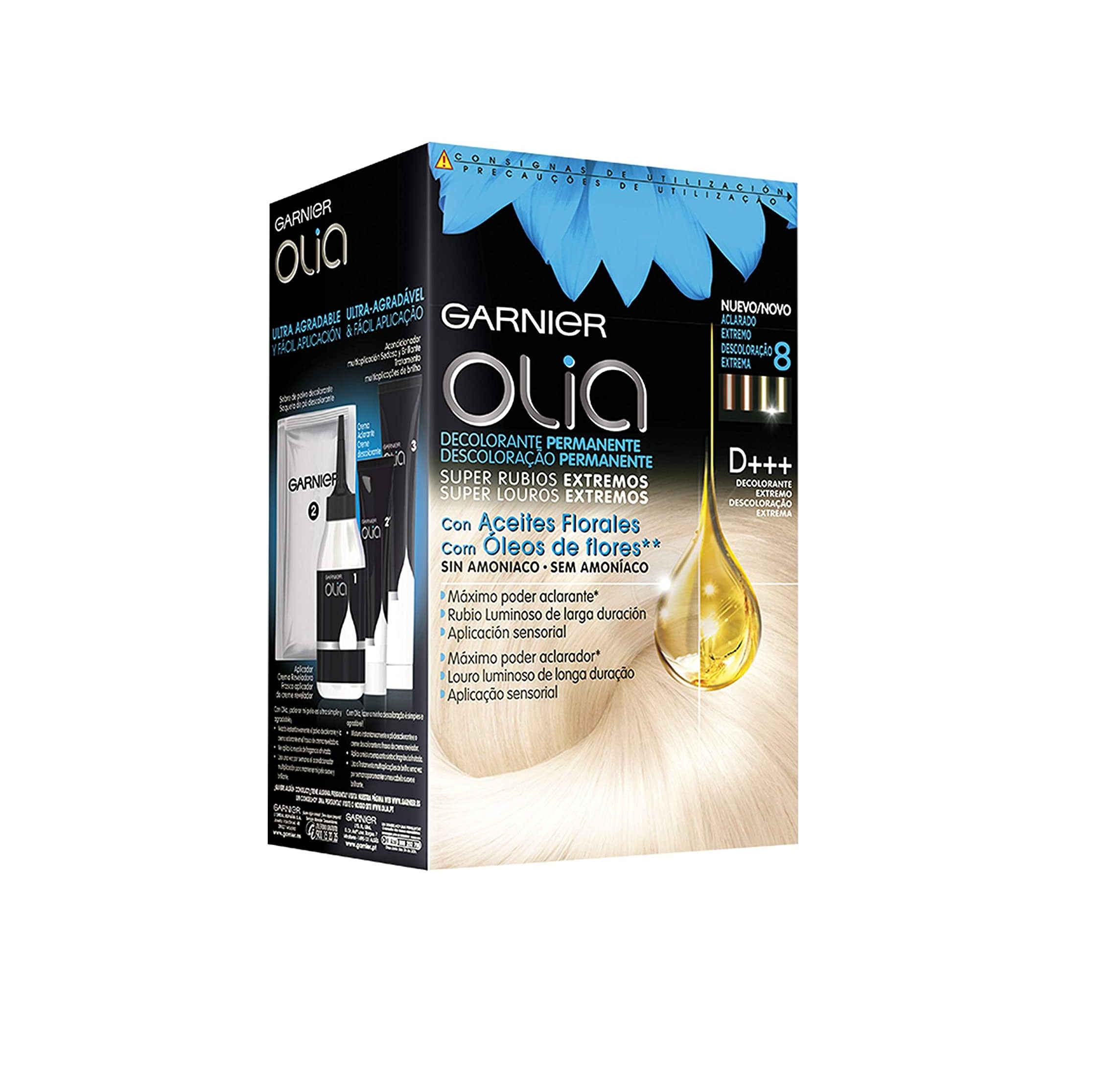 Olia de Garnier  es una de las mejores apuestas para retocar nuestro pelo teñido en casa. Su fórmula sin amoniaco no daña el cuero cabelludo y sus aceites florales cuidan e hidratan cada mechón de nuestra melena. Esta es la versión decolorante para rubios extremos, pero la gama ofrece una gran variedad de tonalidades. (5,50 euros en Amazon).