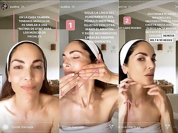 Eugenia Silva muestra cuál es su rutina facial al salir de la ducha.