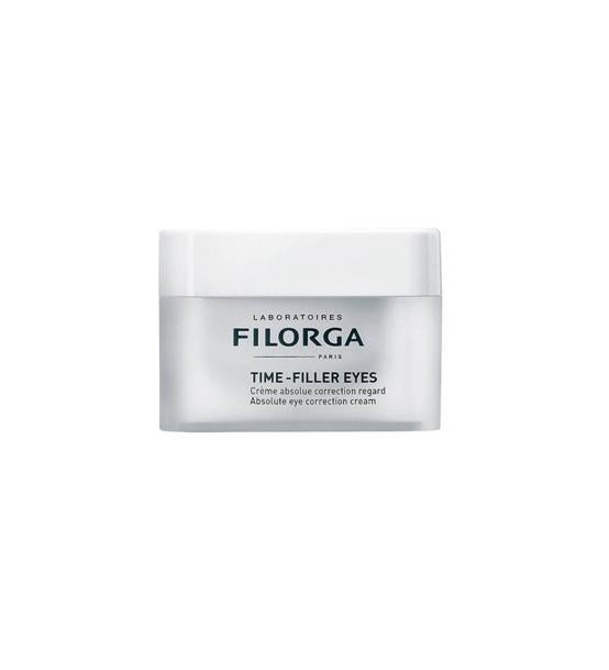 Este tratamiento corrector, de textura crema aterciopelada, no solo reduce arrugas y ojeras; también realza los párpados y estimula las pestañas.  Time-Filler Eyes de Filorga  (38,98 €).