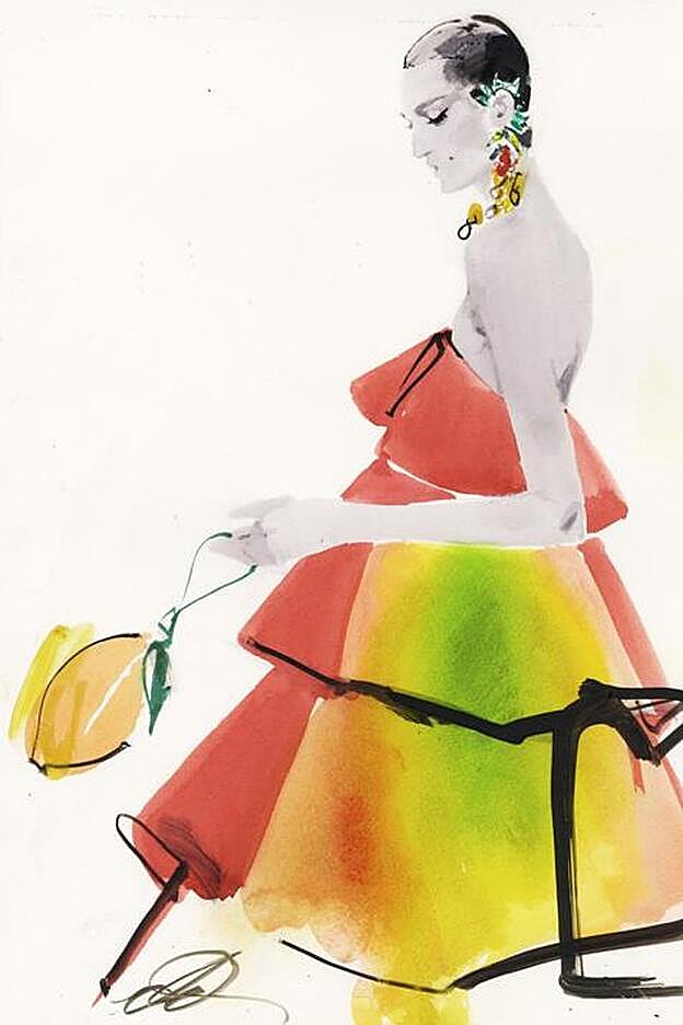 Boceto del vestido de Mango realizado por David Downton que Sofía llevó a la gala del MET.