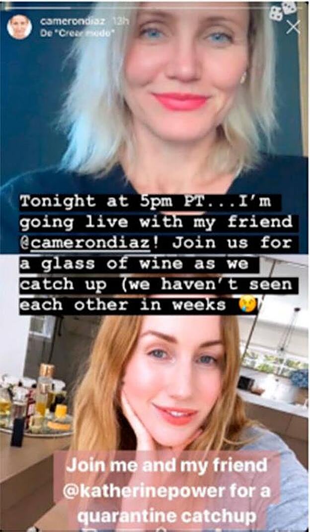 Así anunciaban Cameron Diaz y Katherine Power la charla que iban a mantener en Instagram.