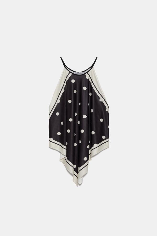 Top pañuelo con estampado de lunares, (12,95 euros).
