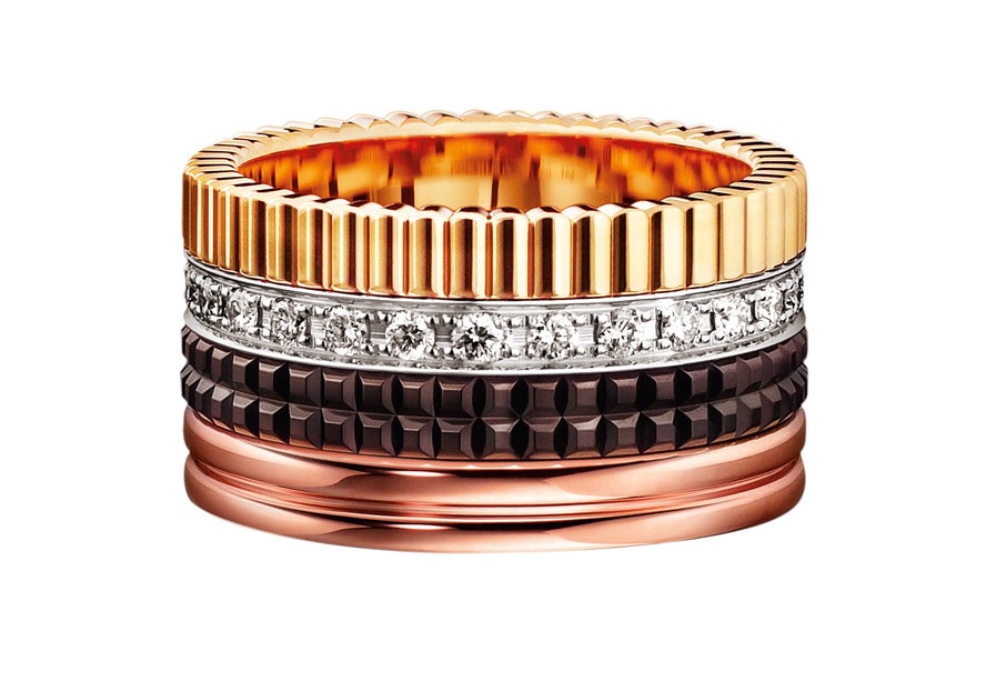 Anillo Quatre, en oro rosa y amarillo con diamantes, de Boucheron.