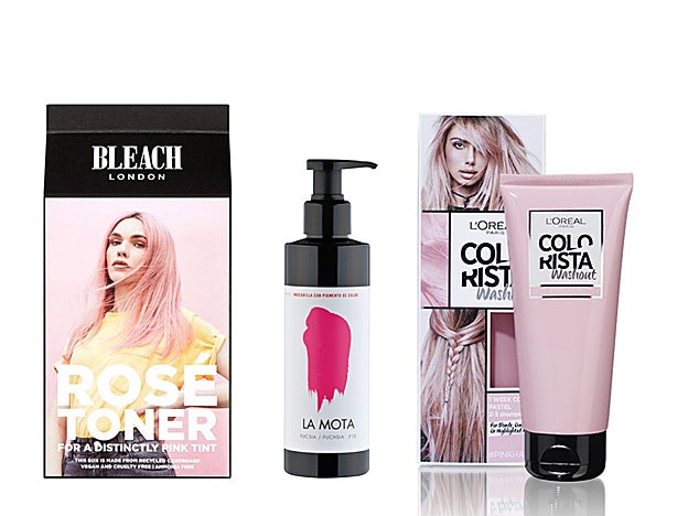 Cofre de coloración semipermanente Rosé Toner de Bleach London (12,95 €, en Sephora). Mascarilla Color&Cream de La Mota (29 €).