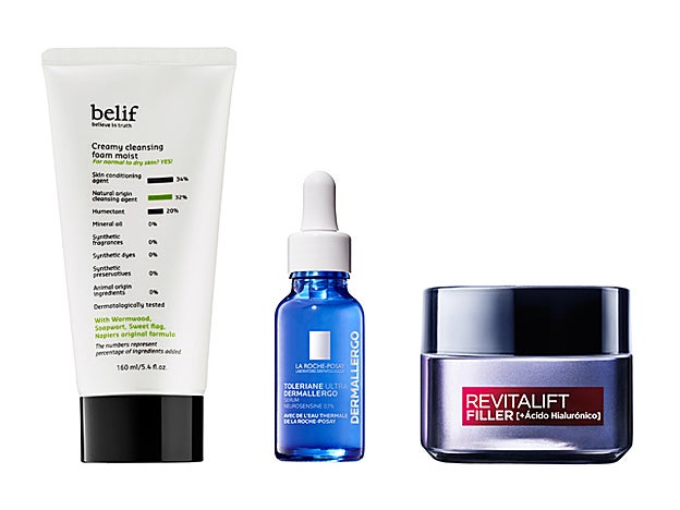 Creamy Cleansing Foam Moist de Belif (21,95 €). Toleriane Ultra Dermallergo Serum de La Roche-Posay (29,60 €). Crema Revitalift Filler Día de L’Oréal Paris (19,90 €).