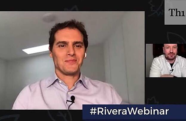 Albert Rivera en una imagen de esa videollamada en la que ha hablado de cómo se siente ante la próxima llegada de su hija con Malú.