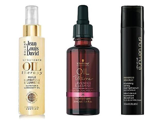 1. Jean Louis David: Aceite Oil Therapy (20,90 €). 2. Schwarzkopf Professional: Oil Ultime Aceite Relajante con Lavanda y Jazmín (c.p.v.). 3. Shu Uemura: Essence Absolue Overnight Serum (42 €).