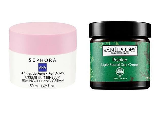 1. Crema tensora de noche de Sephora Collection (14,95 euros). 2. Crema ligera de día de Antipodes. (34,95 euros).
