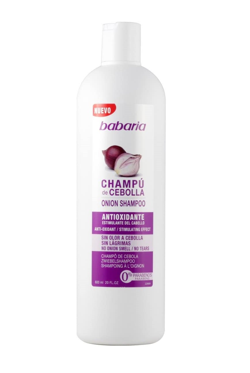 La firma Babaria también tiene su propia versión del famoso champú de cebolla y es uno de sus productos más vendidos. Ideal para todo tipo de cabellos y muy barato:  2,75 euros en Amazon . No contiene parabenos.