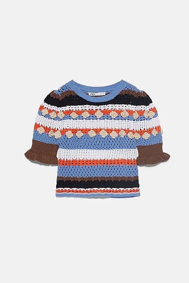 Jersey punto flores multicolor (25,95 euros).