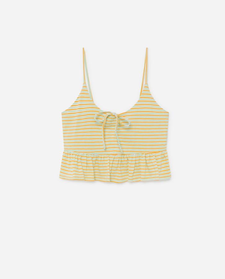 Crop top de volantes con rayas naranjas de Lefties, (2,99 euros).
