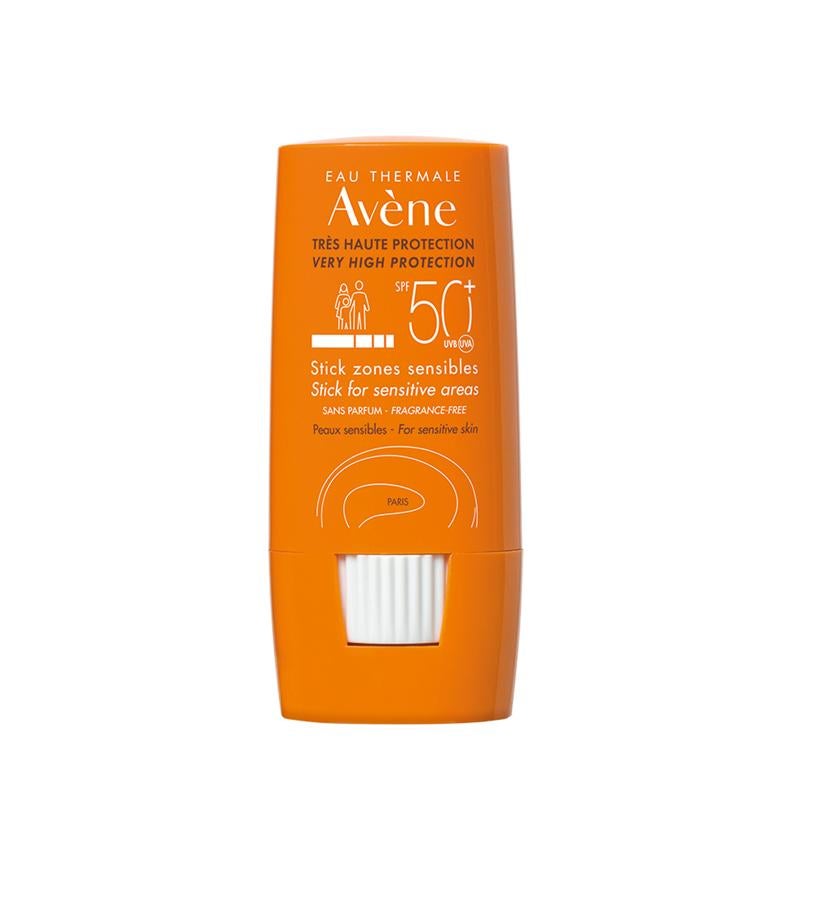 Protege contra los rayos UVA-UVB y ofrece unaprotección celular global contra el estrés oxidativo gracias a su complejo antioxidante. De acabado trasnparente, es perfecto para nariz, orejas y cicatrices. Su fórmula contiene filtros no ecotóxicos y no tiene impacto en el fitoplanctony el zooplancton, primer eslabón de la cadena alimenticia marina.  Stick Zonas Sensibles SPF 50+ de Eau Thermale Avène  (12,20 €).