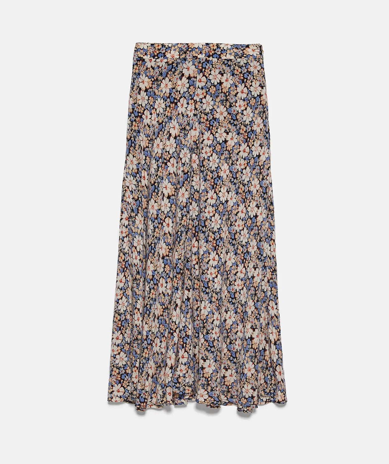 Falda midi con estampado de flores de la nueva colección de Zara. ¡Ultra favorecedora! (39,95 euros).