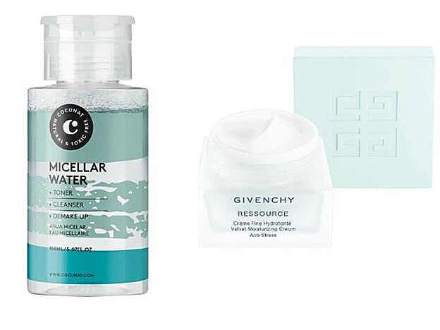 1. Cocunat Agua Micelar 3 en 1 (15,95 €). 2. Givenchy Ressource Velvet Moisturizing Cream Anti-stress (59 €).