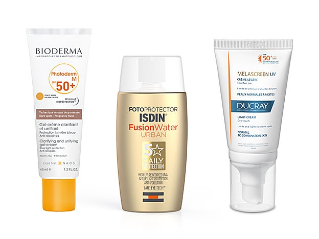 Photoderm M SPF50+ de Bioderma (19,95 €). Fusion Water Urban de Isdin (24,95 €). Melascreen UV SPF 50+ Ducray (15,54 €).