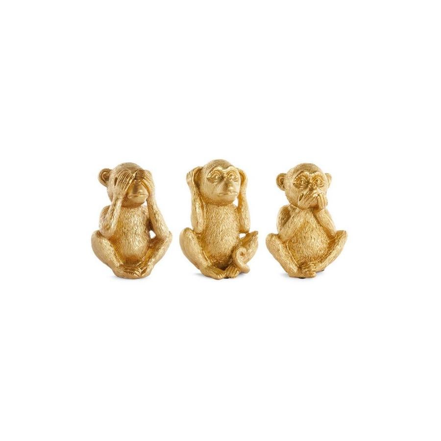 Set de tres monitos dorados decorativos, (4 euros).