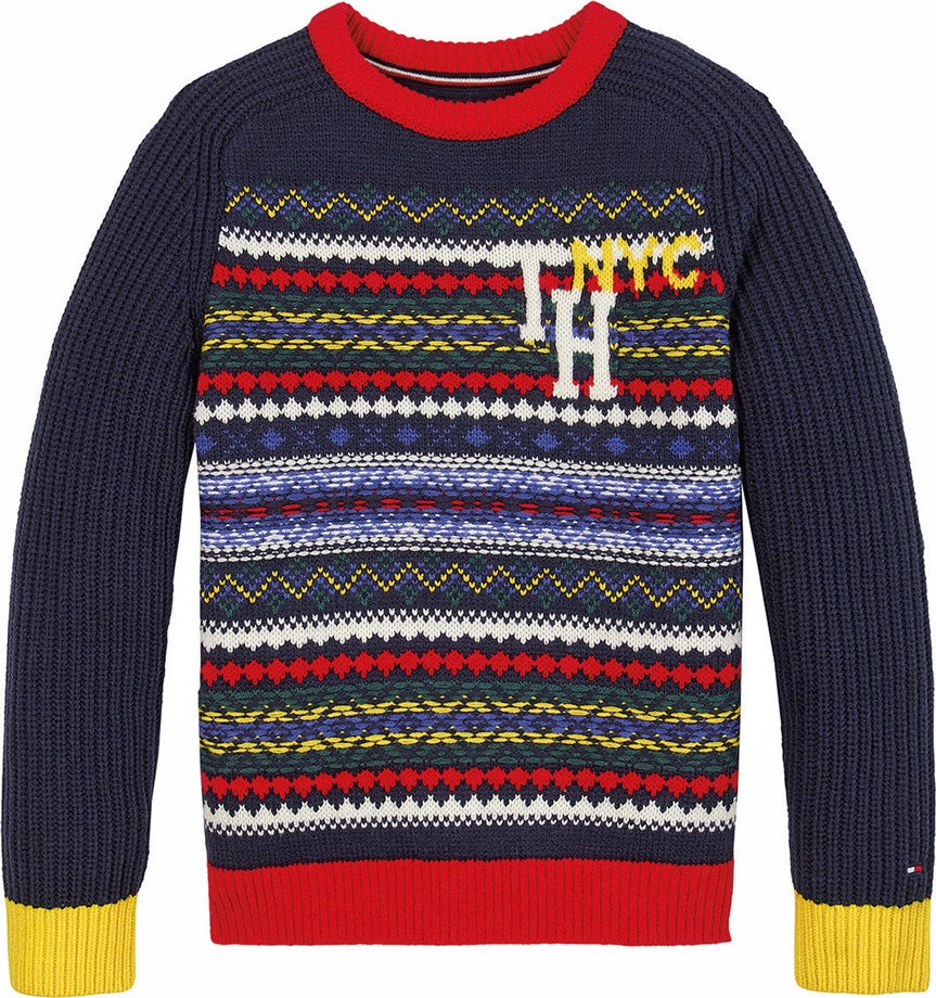 Jersey de lana con grecas multicolores, de Tommy Hilfiger.