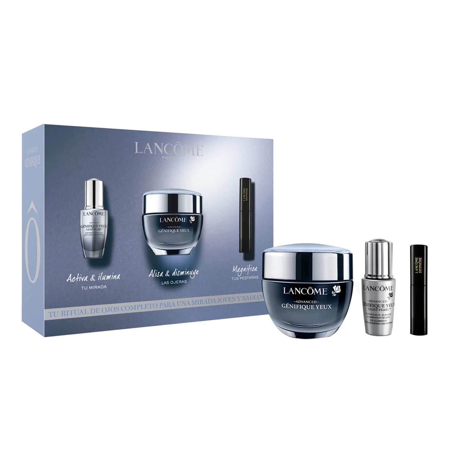 Tres en uno a mitad de precio: un cofre que va a transformar tu mirada de la mañana a la noche. Sérum iluminador, crema antiojeras Advanced Génifique y suero crecepestañas. Realiza la rutina día y noche y acaba con la falta de sueño, la contaminación y las agresiones externas.  Antes: 60,95 euros. Ahora: 40 euros .