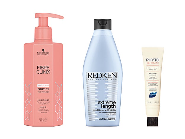 Champú Fortificante Fibre Clinix de Schwarzkopf Professional (15,80 €). Acondicionador de Redken (22,95 €). Tratamiento de Retoque Antiencrespamiento de Phyto (19,90 €).