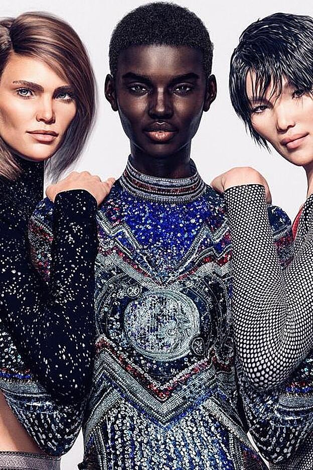 Shudu, Margot y Zhi en la campaña pre-fall 2018 de Balmain.