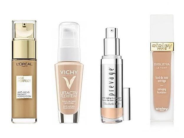 1. Age Perfect de L'Oréal Paris. 2. Vichy Liftactiv Flexiteint SPF20+. 3. Prevage Anti-Aging Foundation SPF30. 4. Sisleÿa Le Teint de Sisley.