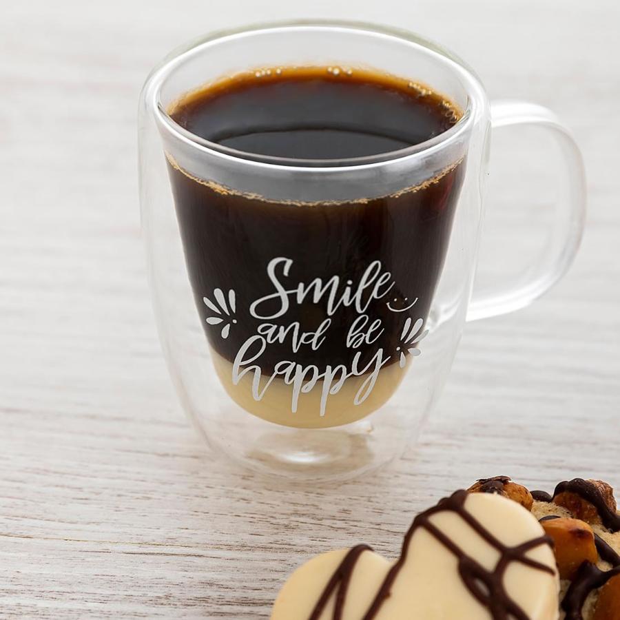 Taza de café con mensaje en vidrio, modelo Serenia. El juego de seis piezas cuesta 20 euros en dormuny.es.