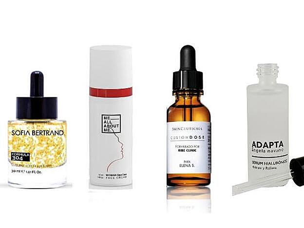 1. Sofia Bertrand. Formula 304 Sublime Youth Elixir (335 €). 2. Me all about me. Woman SkinCare Face Cream (desde 19 €). 3. Skinceuticals. Custom D.O.S.E. (195 €). 4. Ángela navarro. Adapta Serum Hialurónico (60 €).