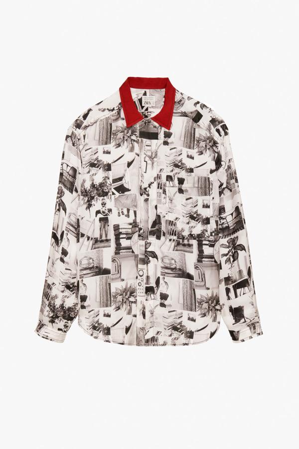 Camisa de manga larga estampada, de Zara hombre (49,95 €).