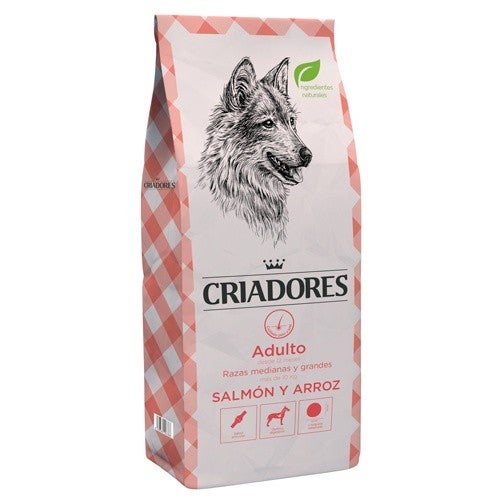 A medida que nuestros perros se hacen adultos, sus necesidades alimentarias van cambiando, si bien hay un elemento que siempre se mantiene fijo: la conveniencia de alimentos que faciliten el proceso de digestión. Si tu amigo peludo pasa ya de los 12 meses y pertenece a una raza media o grande, una opción que debes tener en cuenta a la hora de las comidas es  el pienso Criadores para adultos a base de arroz y salmón , muy rico en vitaminas y minerales, así como en ácidos grasos omega 3. Viene en forma de croquetas redondeadas y se recomienda dividir la ración diaria en dos o más tomas.En Tiendanimal te lo puedes llevar a casa por sólo 14,99 euros, con un 15% de descuento sobre su precio habitual.