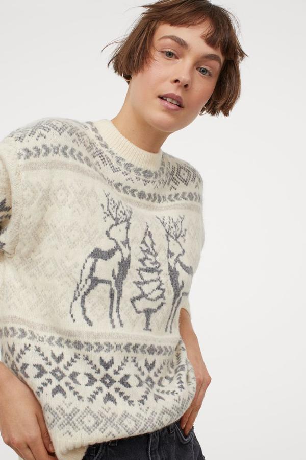 Jersey de lana con tejidos de motivos alpinos, de H&M (29,99 €).