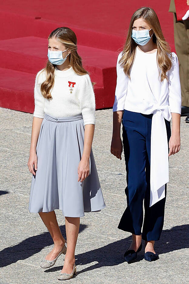 Leonor y Sofía en el desfile del Día de la Hispanidad el 12 de Octubre de 2020