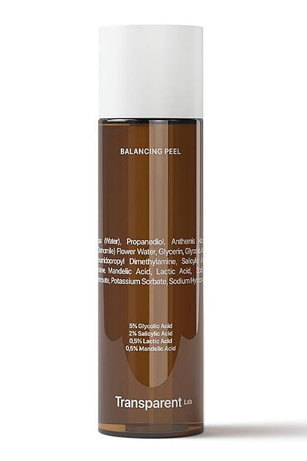Tónico Exfoliante químico formado por la combinación de cuatro ácidos de documentada efectividad, listos para retexturizar la piel mejorando su aspecto general, de Transparent Lab (12.95 euros).