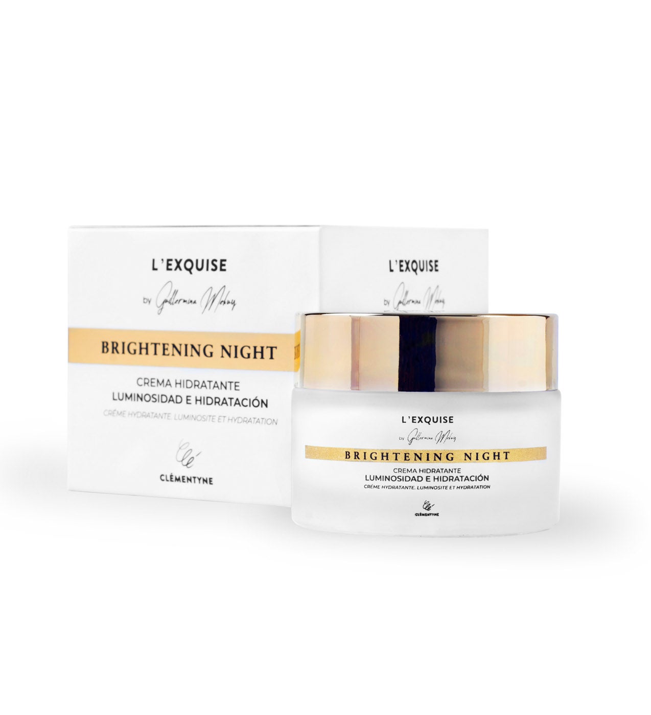 Contiene colágeno y vitaminas A, C y E para recuperar el resplandor, la resistencia y luminosidad de una piel joven, hidratada, más suave y flexible. Brightening Night L'Exquise de Clementyne Cosmetic (49 €).