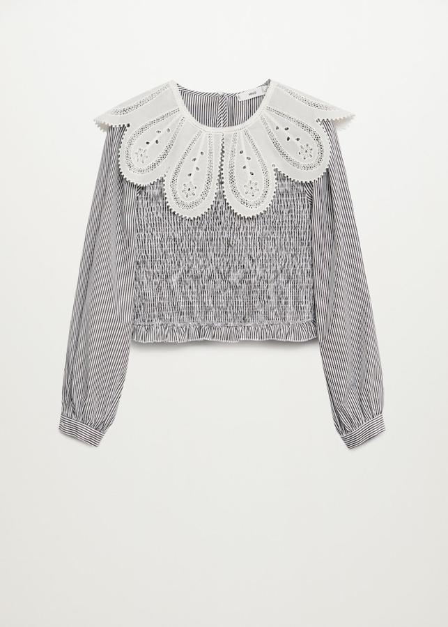 Jersey con nido de abeja y cuello blanco calado de Mango (39,99 euros)