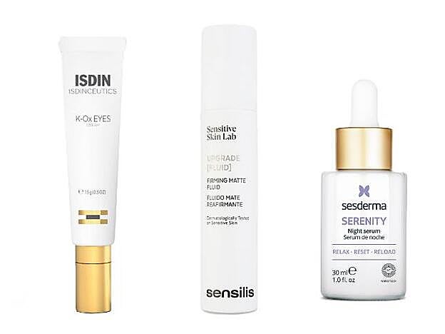 1. SDIN. K-Ox Eyes (44,95 €). 2. SENSILIS. Upgrade Firming Matte Fluid (50 €). 3. SESDERMA. Serenity Night Serum (39,95 €).