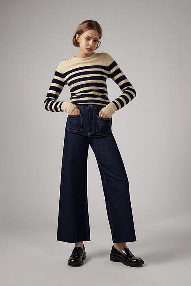Estos vaqueros combinan muy bien con jerséis de rayas de estilo marinero y mocasines.
