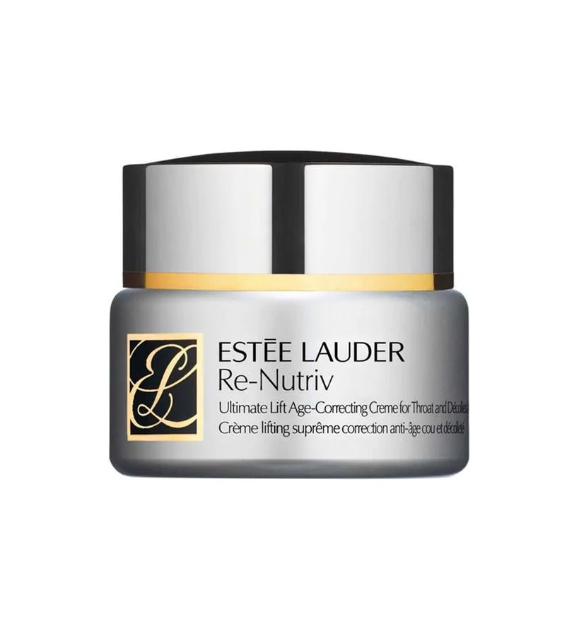 La piel del cuello y del escote parece más firme y luminosa, y las manchas marrones, las imperfecciones o la flacidez se atenúan visiblemente. Su tecnología Life Re-Newing Molecules asocia extractos de plantas marinas poco comunes a la ciencia para crear una gran innovación en el campo de la renovación celular. La piel luce visiblemente más revitalizada, joven y radiante.  Re-Nutriv de Estée Lauder  (149,99 €).