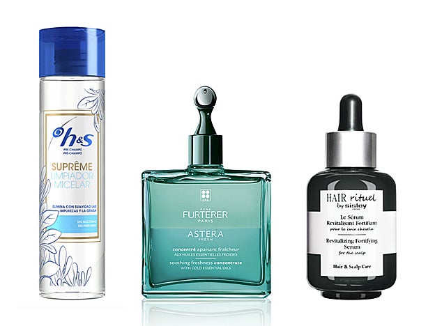 Prechampú Limpiador Micelar Suprême de H&S (3,99 €). Concentrado bifásico Astera Fresh de René Furterer (41,50 €). Serum Revitalisant Fortifiant de Hair Rituel by Sisley (153 €).