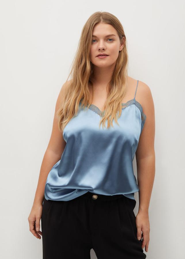 Cuerpo de tirantes de seda con detalles de encaje,de Mango (15,99 €).