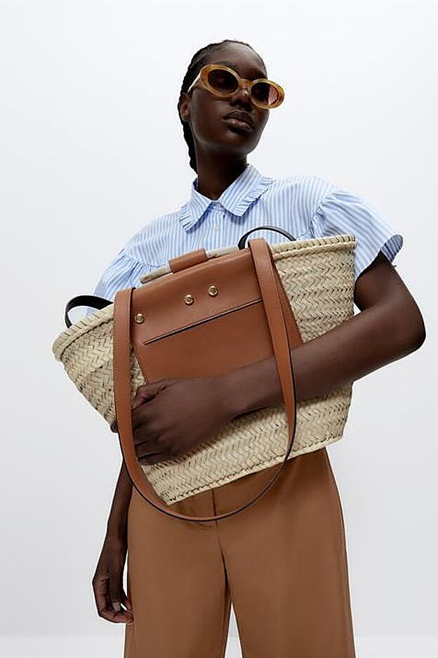 Bolso grande de rafia con detalles de piel de la colección d eprimavera de Uterqüe (159 euros)