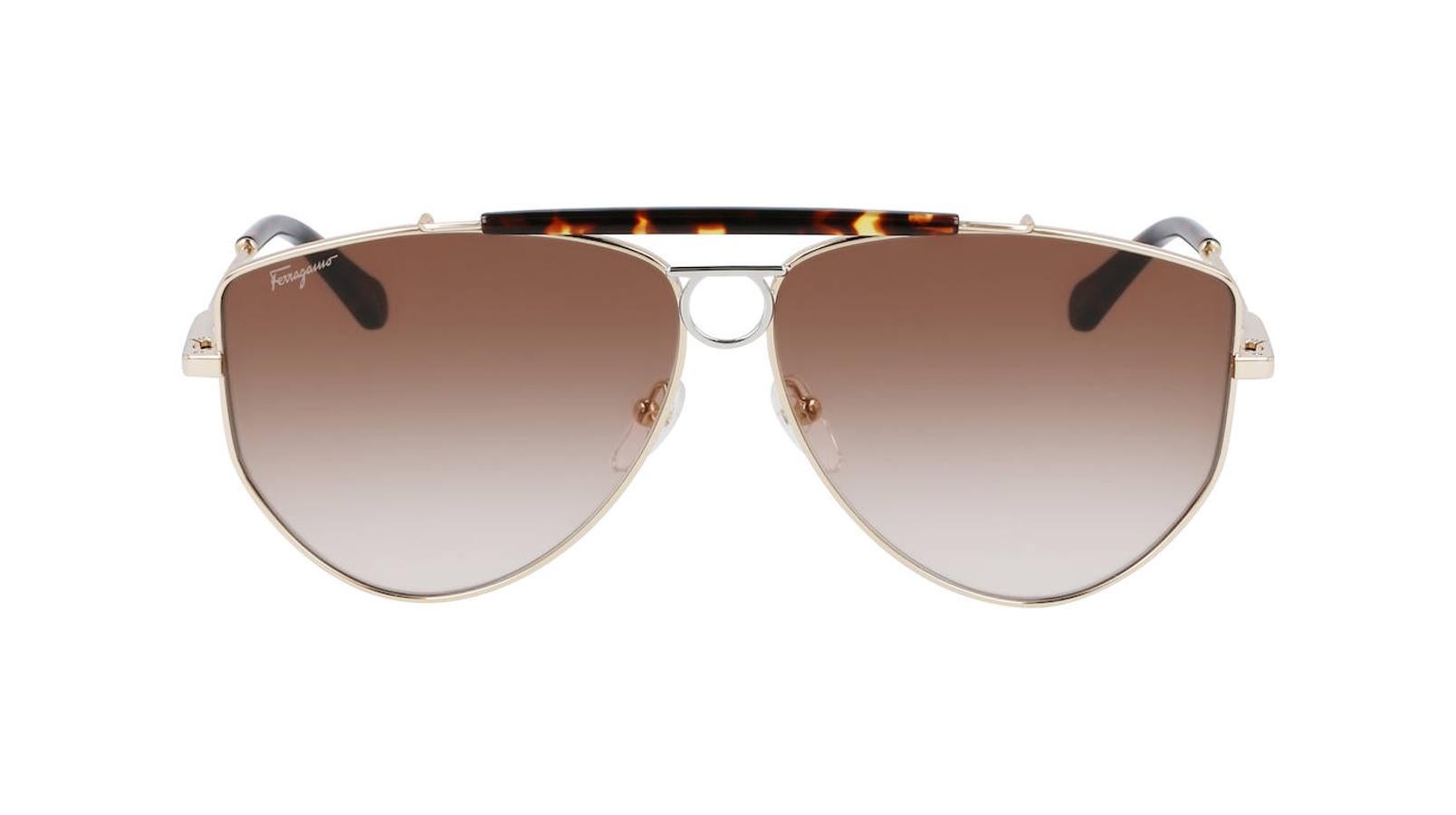 Gafas de sol tipo aviador con puente de pasta de carey, de Salvarote Ferragamo (255 €).