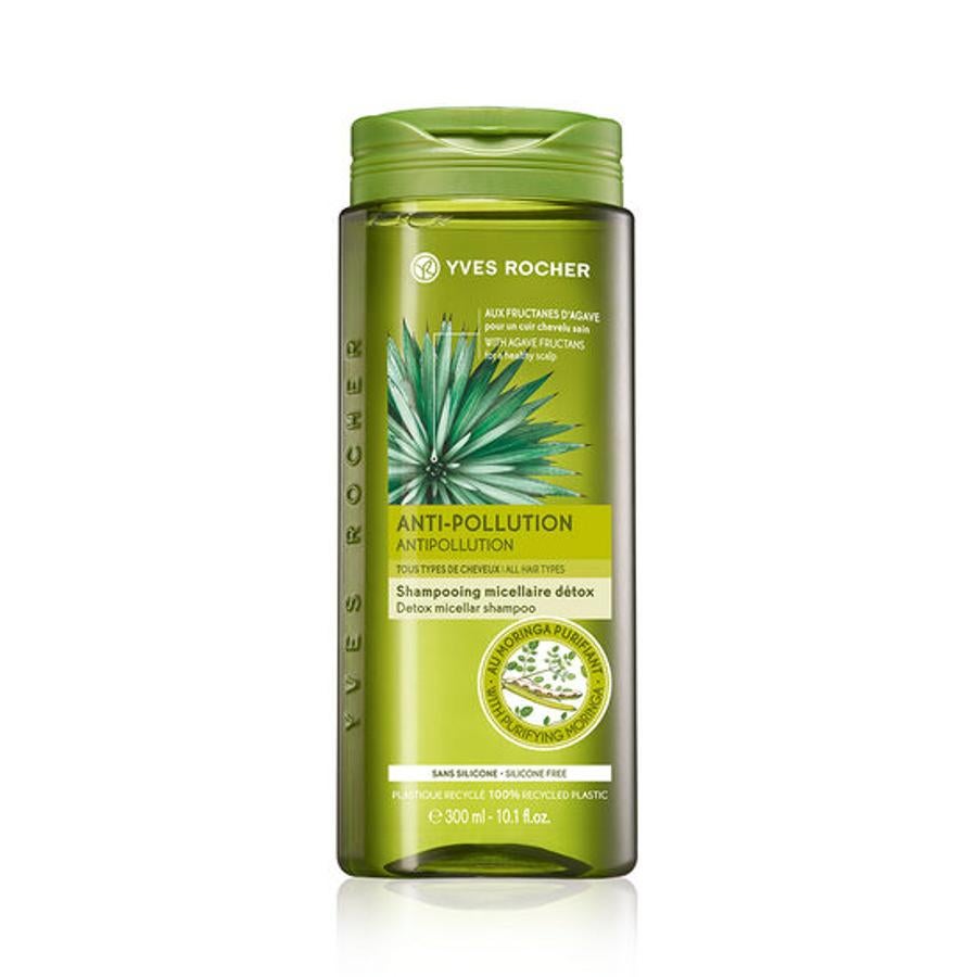 Anti-polución - Champú Micelar Detox de Yves Rocher con Semillas de Moringa detoxifica el cabello retirando suavemente los residuos ligados a la polución. Ellimina el 94% de las impurezas que axfisian el cabello (4,50 euros).