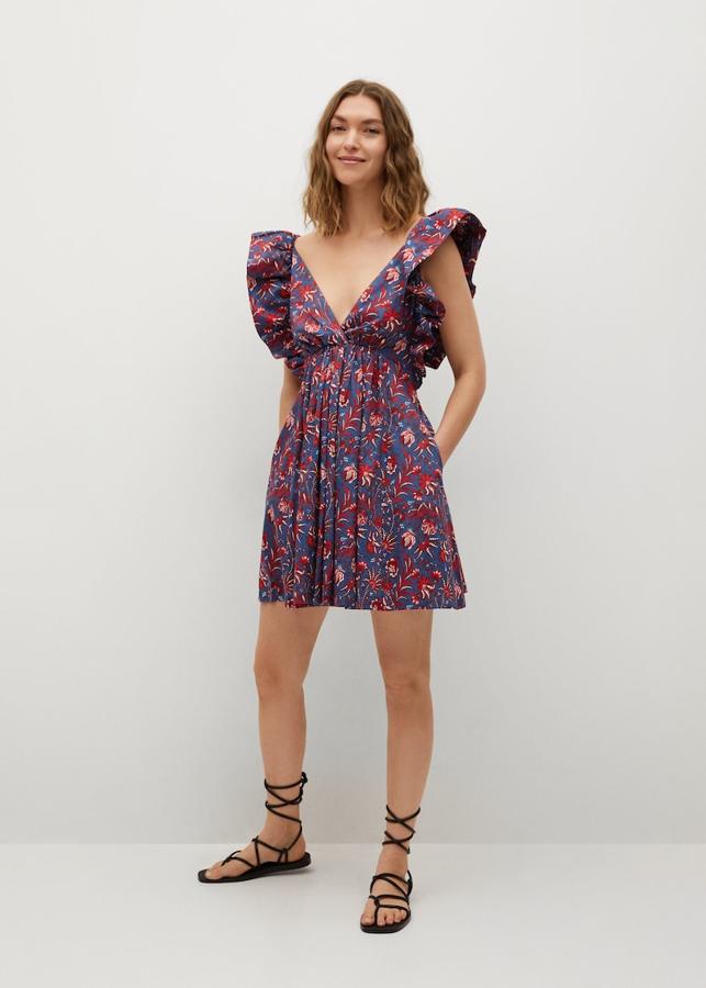 Mini vestido estampado con flores y volantes de Mango (69,99 euros)