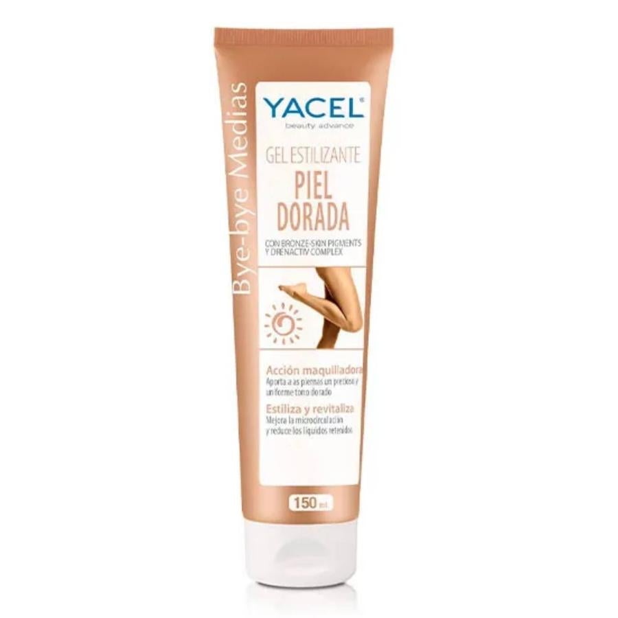 Bye Bye Medias es un gel de maquillaje con efecto piel dorada al instante, pensado para aplicarlo en las piernas y conseguir estilizarlas, además de ocultar las imperfecciones y unificar el tono de la piel. Su textura en gel es fresca y proporciona un alivio inmediato tras su aplicación, gracias a su fórmula drenante. (12,95€).