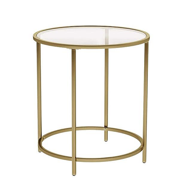 Mesa auxiliar con patas en dorado.